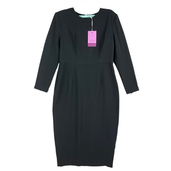 Sergio Hudson Women's Black Long Sleeve Zip Back Midi Sheath Dress Sz Large NWT - Picture 2 of 14